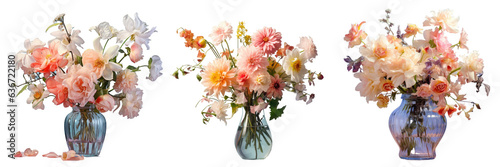 Billede på lærred Floral arrangement in transparent vase on dinner table