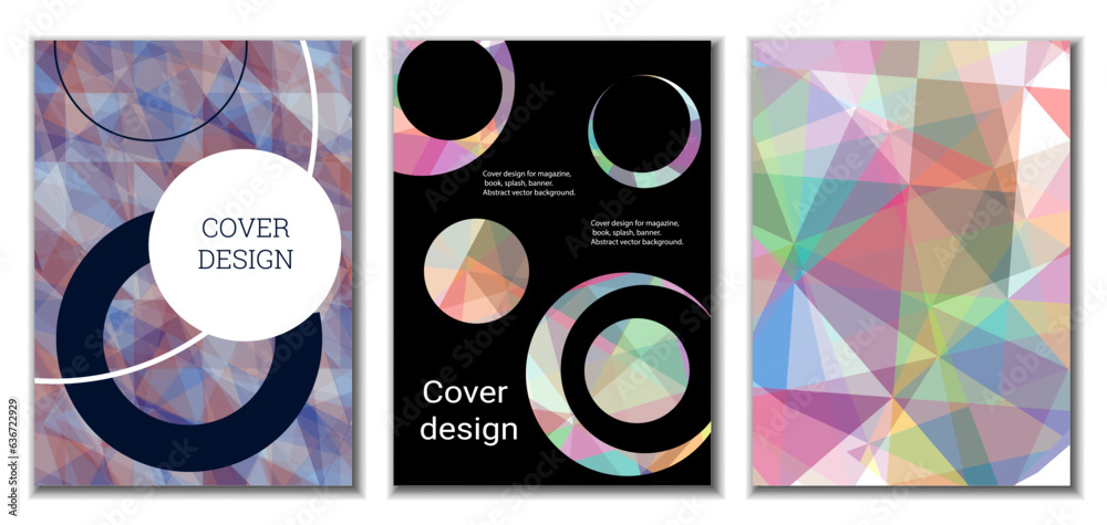 Cover design. Set of 3 covers. Imitation of crumpled paper. Unusual bright abstract background for magazine, book, splash, banner, vector. Imitation of crumpled paper Cover design. Set of 3 covers. Imitation of crumpled paper. Unusual bright abstract background for magazine, book, splash, banner, vector. Imitation of crumpled paper