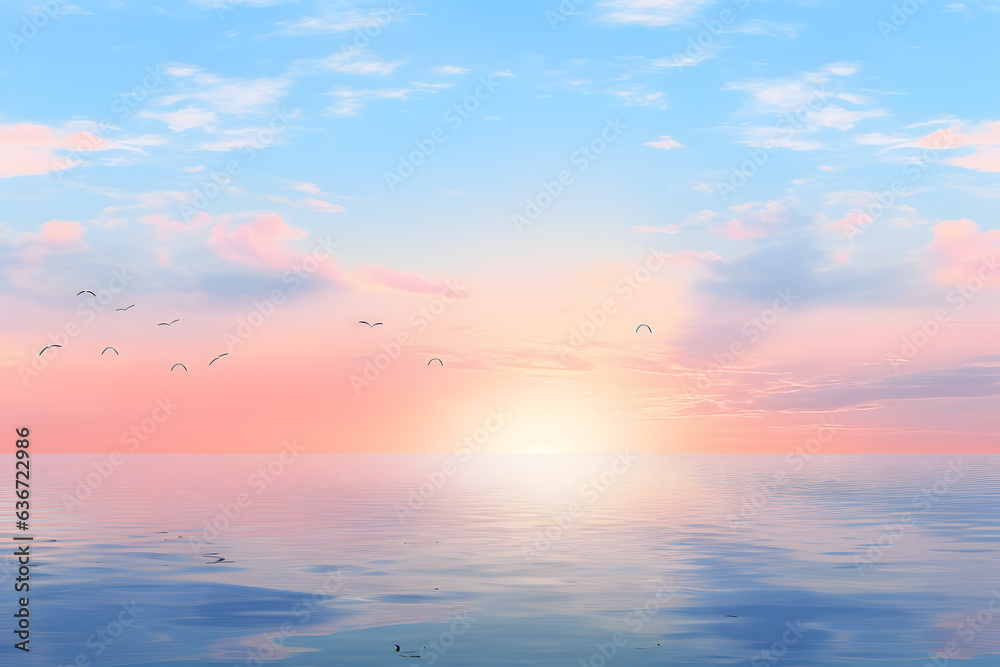 A tranquil sunset or sunrise over a calm horizon