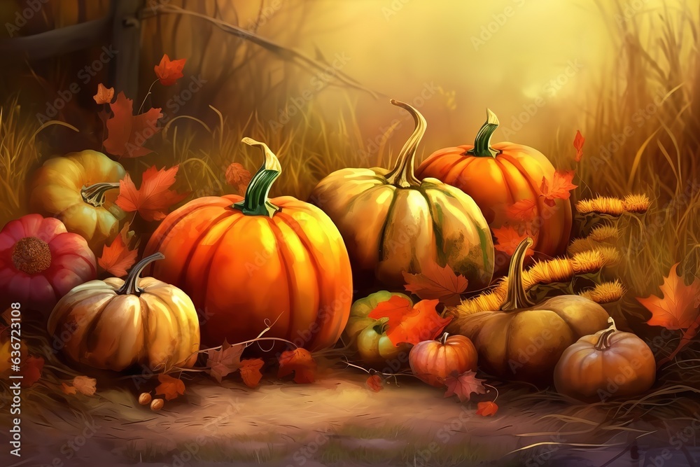 Happy Thanksgiving. Thanksgiving pumpkins and Autumn leaves. Thanksgiving Food Party. Thanksgiving Concept.Thanksgiving Background. Thanksgiving Theme. Generative Ai Happy Thanksgiving. Thanksgiving pumpkins and Autumn leaves. Thanksgiving Food Party. Thanksgiving Concept.Thanksgiving Background. Thanksgiving Theme. Generative Ai