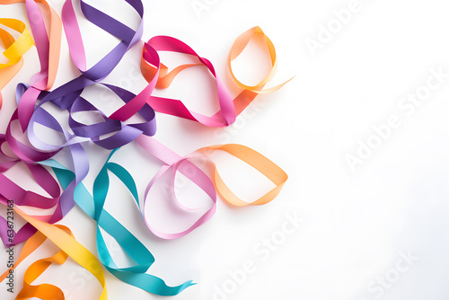 Top view of a peace symbol formed with a collection of ribbon photo