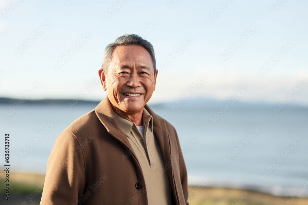 Group portrait of a Indonesian man in his 60s in a beach background wearing a chic cardigan Group portrait of a Indonesian man in his 60s in a beach background wearing a chic cardigan