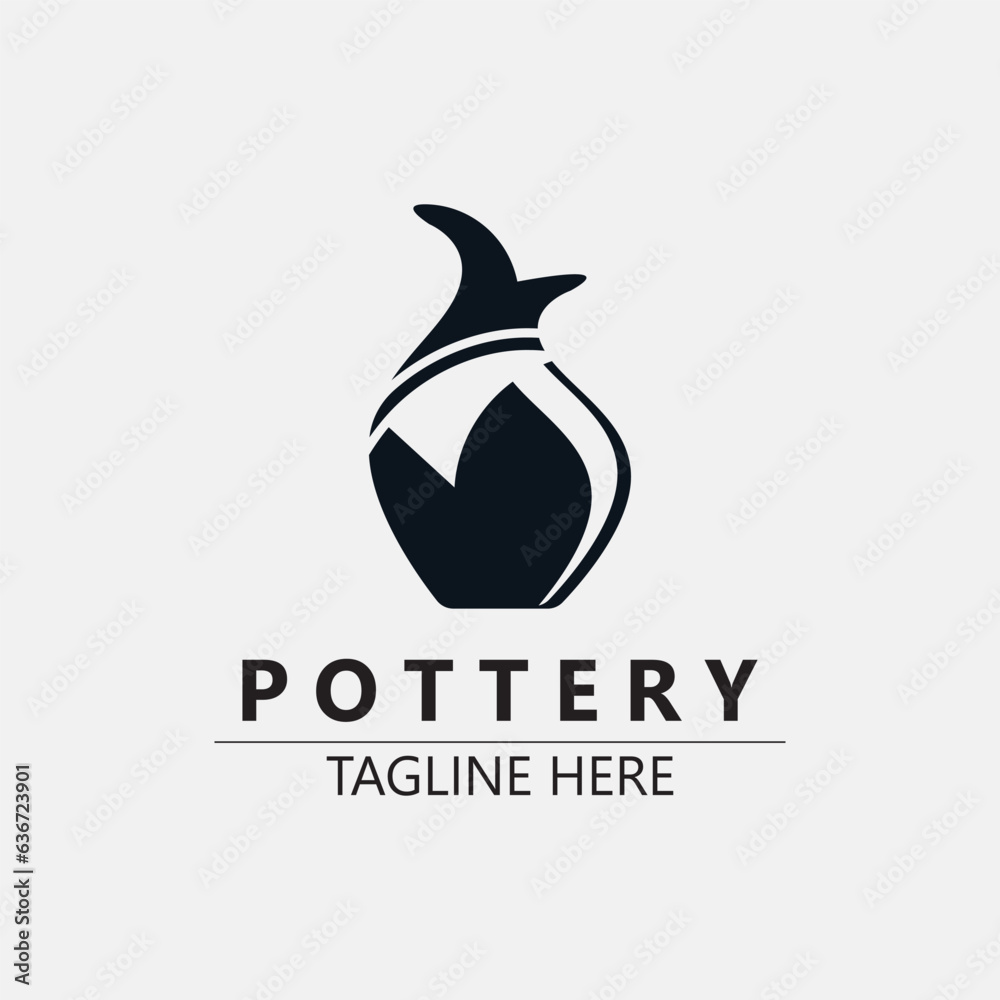 Obraz premium Pottery logo design handmade, creative traditional mug craft sign concept inspiration nature workshop