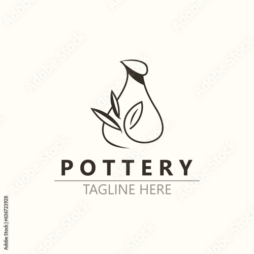 Pottery logo design handmade, creative traditional mug craft sign concept inspiration nature workshop