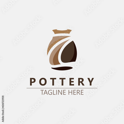Pottery logo design handmade, creative traditional mug craft sign concept inspiration nature workshop