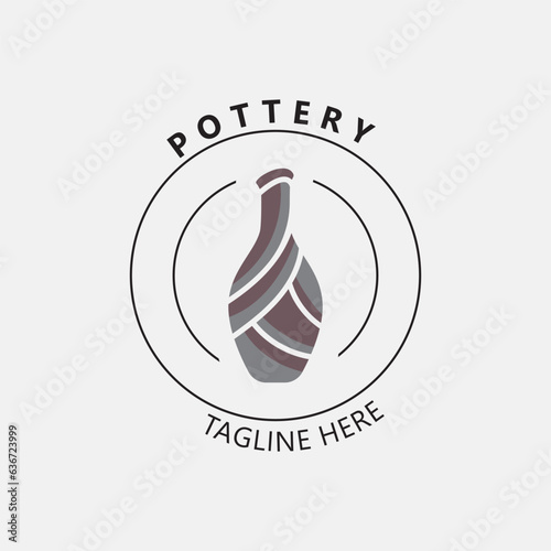 Pottery logo design handmade, creative traditional mug craft sign concept inspiration nature workshop