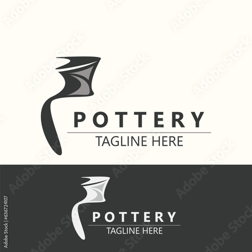 Pottery logo design handmade, creative traditional mug craft sign concept inspiration nature workshop