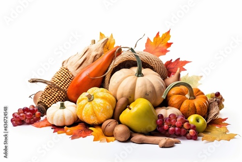 Happy Thanksgiving. Thanksgiving pumpkins and Autumn leaves. Thanksgiving Food Party. Thanksgiving Concept.Thanksgiving Background. Thanksgiving Theme. Generative Ai