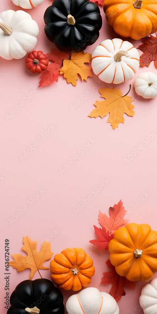 Autumn Elegance: Captivating Pumpkin and Leaf Flat Lay for Thanksgiving and Halloween Autumn Elegance: Captivating Pumpkin and Leaf Flat Lay for Thanksgiving and Halloween