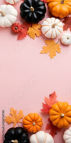 Autumn Elegance  Captivating Pumpkin and Leaf Flat Lay for Thanksgiving and Halloween