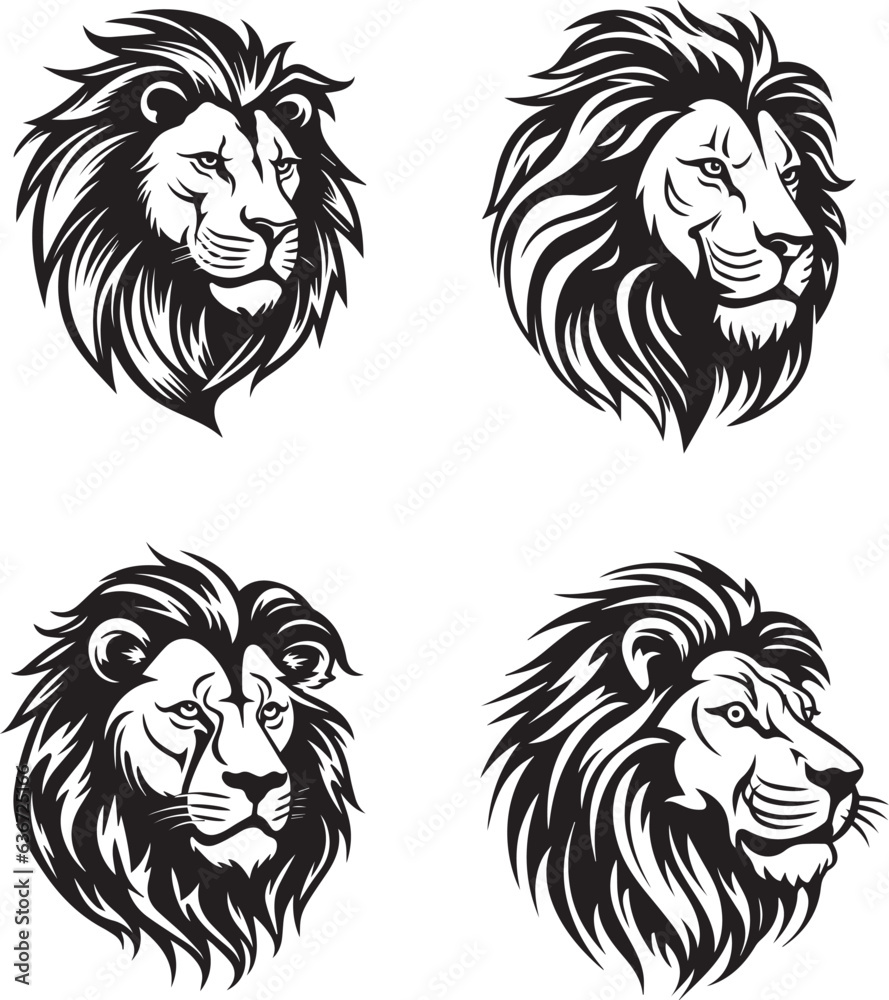 lion head logo silhouette tattoo style black outlined design lion head logo silhouette tattoo style black outlined design