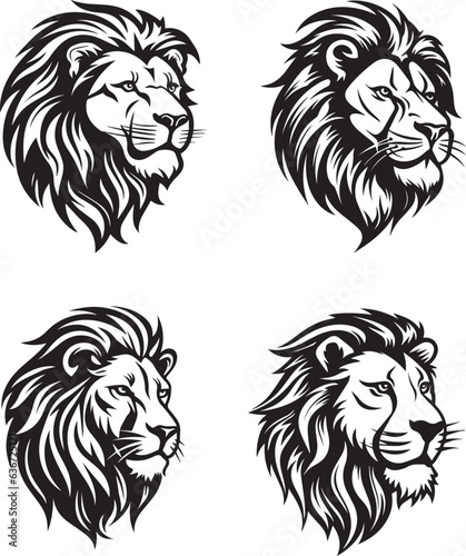 lion head logo silhouette tattoo style black outlined design