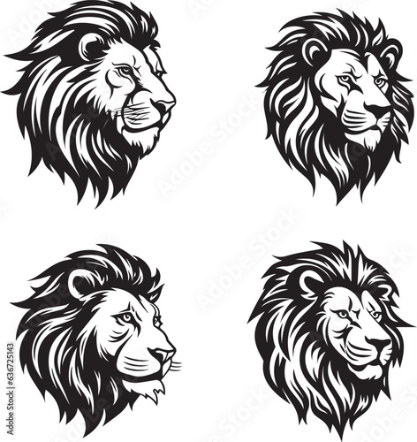 lion head logo silhouette tattoo style black outlined design