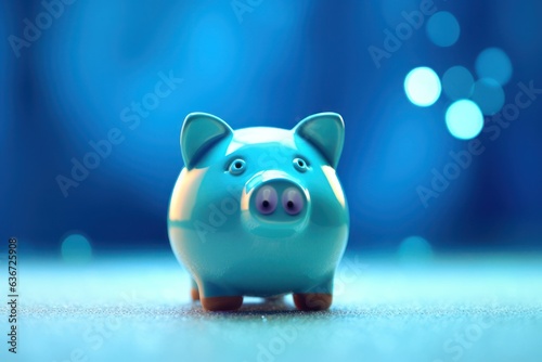 A blue piggy bank on a blue background, created by Generative AI