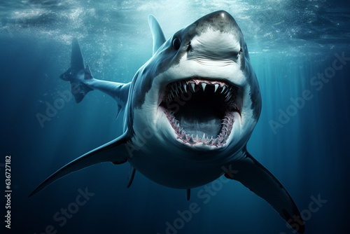 terrible shark in the sea  cute trendy  3d rendering  AI generative 