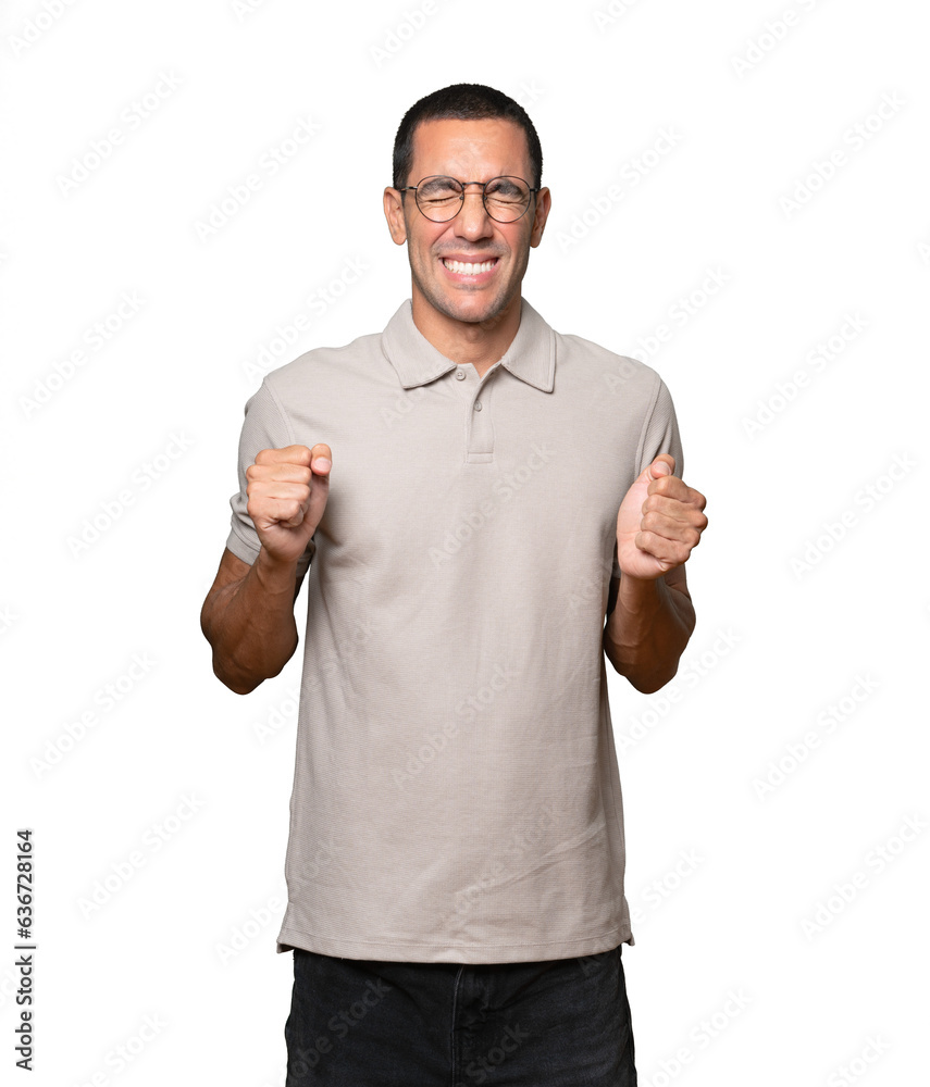 Concerned young man with a stress gesture Concerned young man with a stress gesture