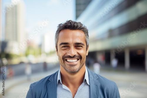 Portrait of a handsome middle-aged man smiling in the city