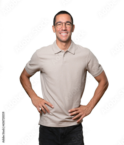 Young man pointing to his teeth