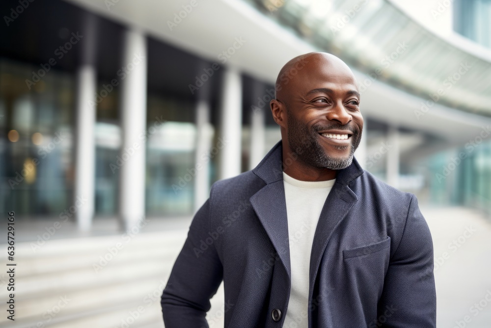 Portrait of a smiling african american businessman standing outside office building Portrait of a smiling african american businessman standing outside office building