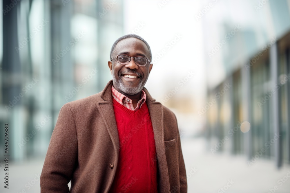 Portrait of a handsome mature African man in a coat and glasses Portrait of a handsome mature African man in a coat and glasses