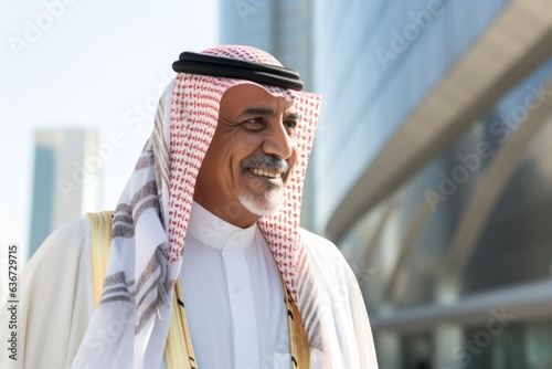 Portrait of a smiling arabian man walking in the city