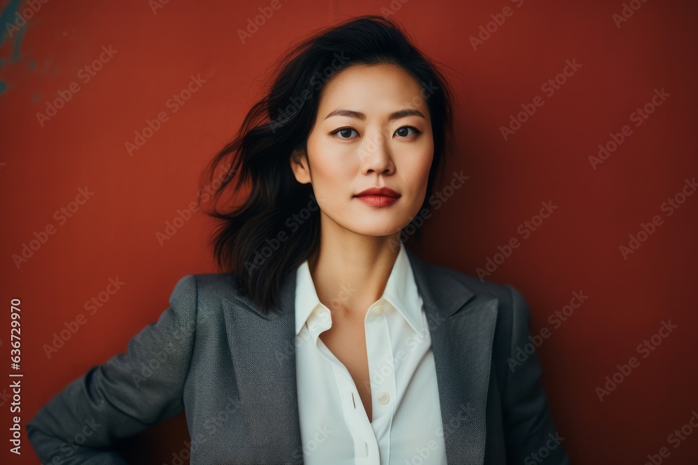 Portrait of young asian businesswoman in a suit on a red background Portrait of young asian businesswoman in a suit on a red background
