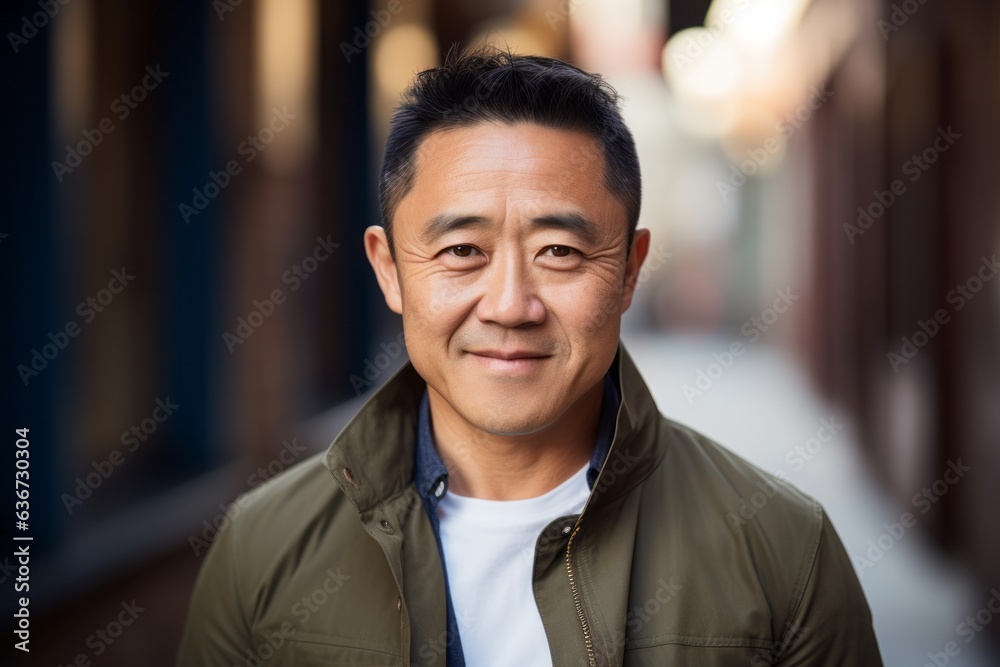 Portrait of smiling asian man looking at camera in the street Portrait of smiling asian man looking at camera in the street