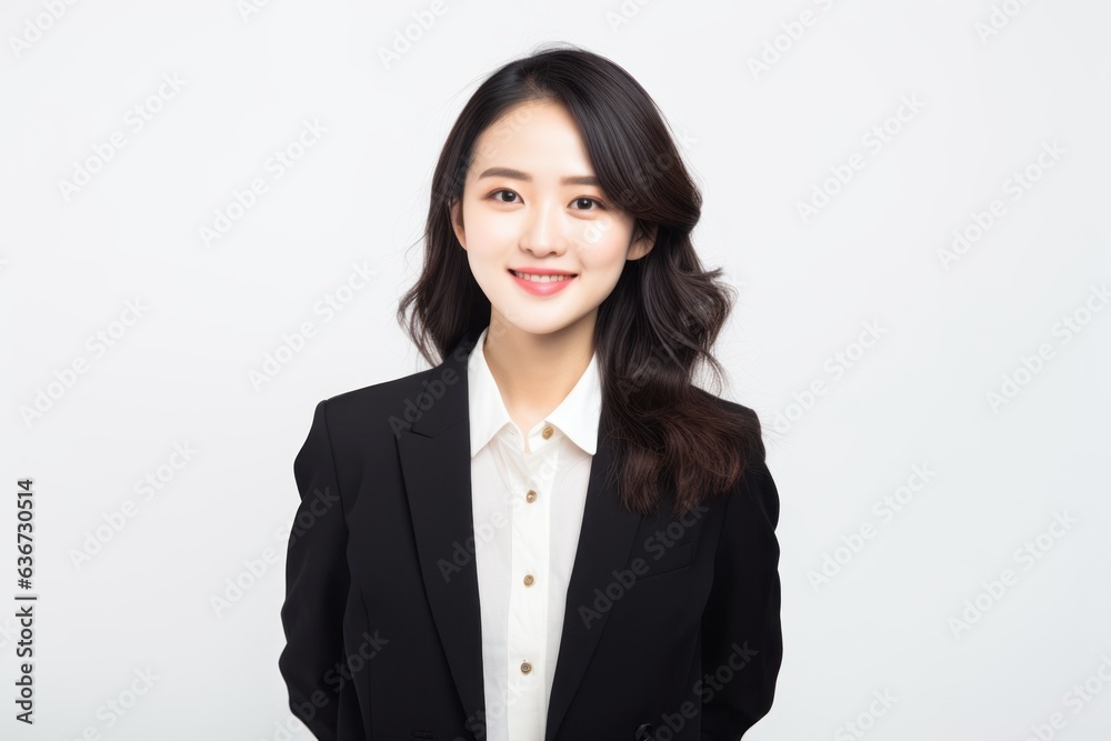 Young businesswoman smiling and looking at camera isolated on white background. Young businesswoman smiling and looking at camera isolated on white background.