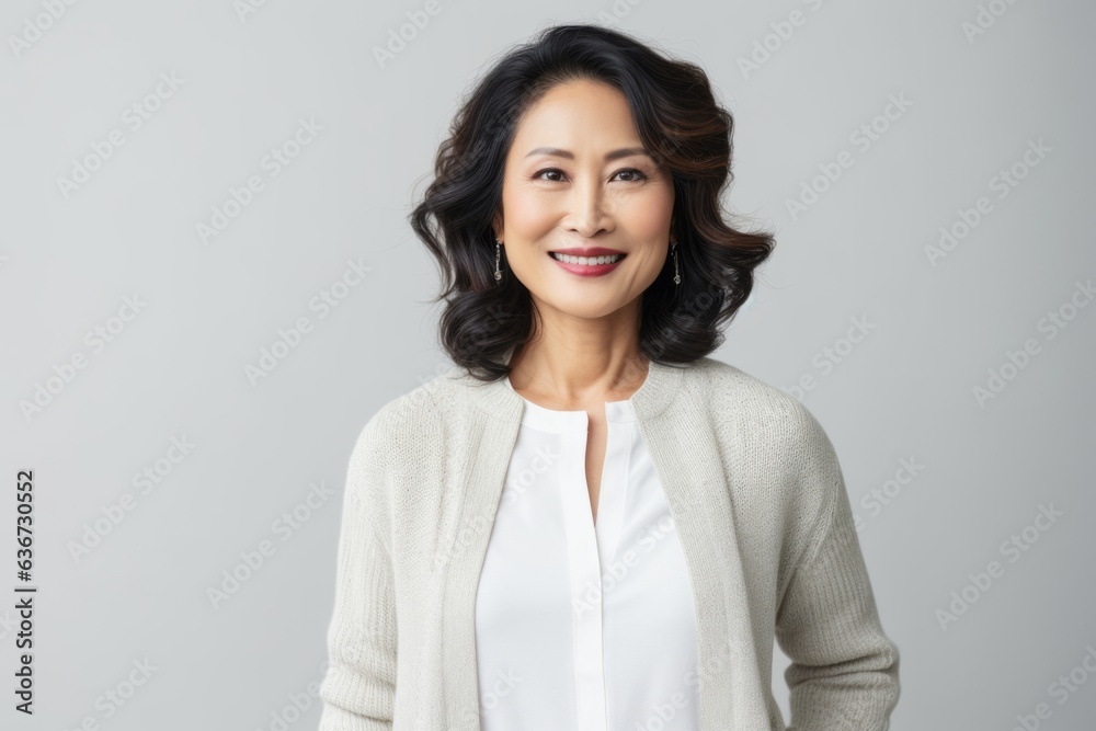 Portrait of a smiling asian businesswoman standing over gray background Portrait of a smiling asian businesswoman standing over gray background