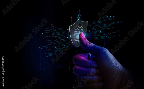 Fingerprint scan, for electronic security, such as password lock, anti-theft, access to private information. Home security systems thumb scan purple pink neon