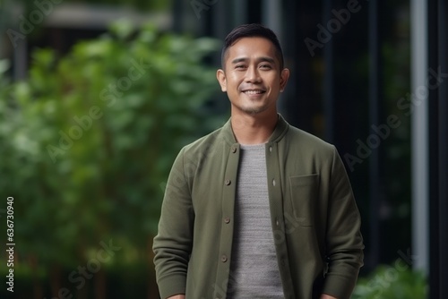 Portrait of a handsome young asian man in a green shirt