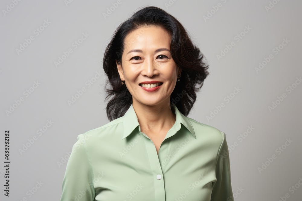 Portrait of a smiling asian businesswoman on grey background. Portrait of a smiling asian businesswoman on grey background.