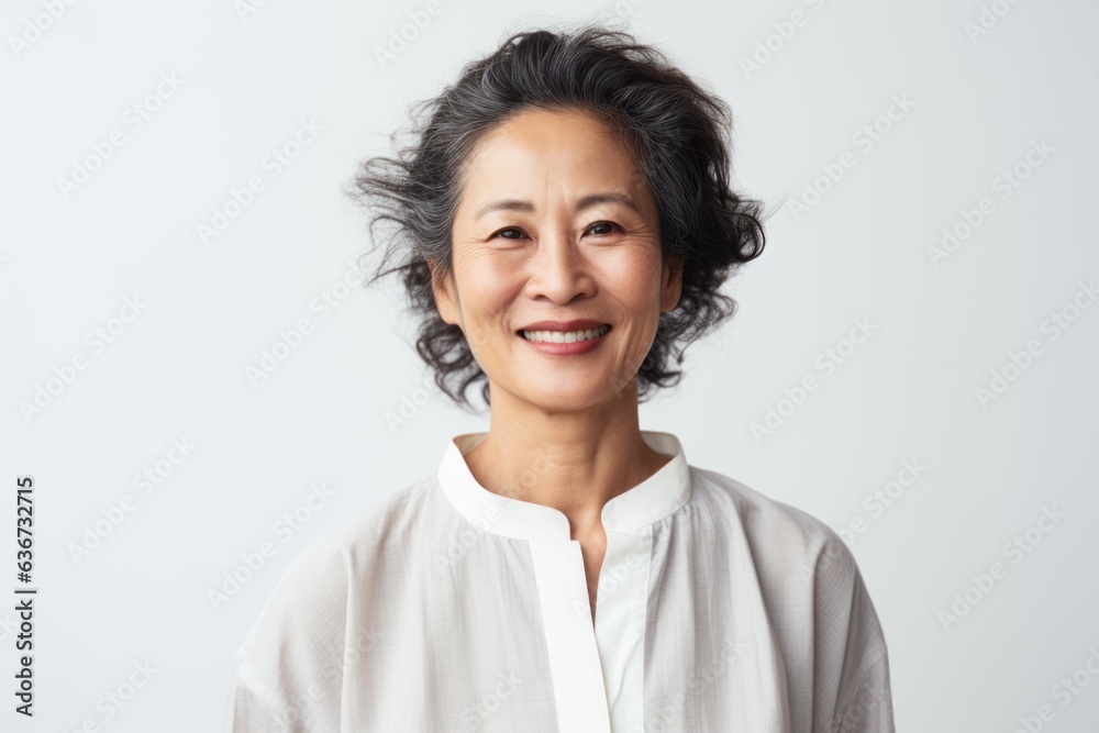 Portrait of a happy mature asian woman smiling over white background Portrait of a happy mature asian woman smiling over white background