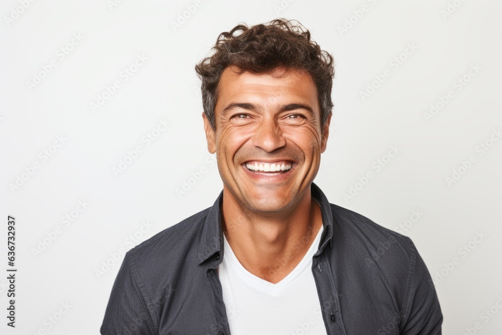 Portrait of a handsome young man laughing and looking at camera over white background Portrait of a handsome young man laughing and looking at camera over white background