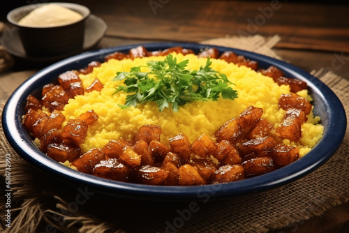 Original dish of couscous. Cuscuz Brasil. Also know as Cuscus or Cuzcuz. North and northeast of Brazil, typical food of Brazilian cuisine