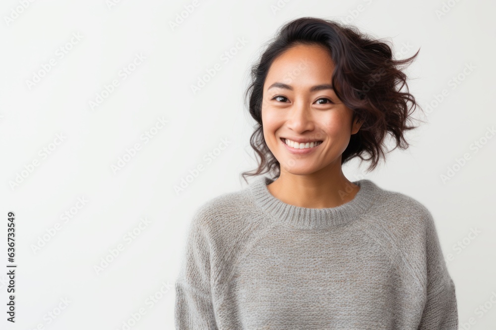 Portrait of a beautiful young asian woman smiling over white background Portrait of a beautiful young asian woman smiling over white background