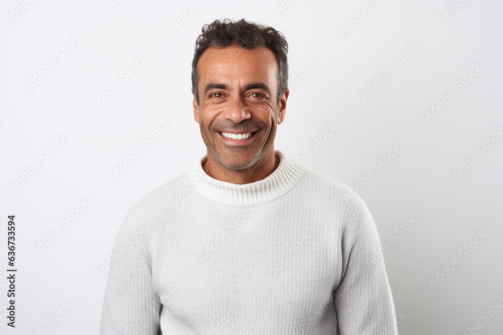 Portrait of a smiling middle-aged man in a white sweater Portrait of a smiling middle-aged man in a white sweater