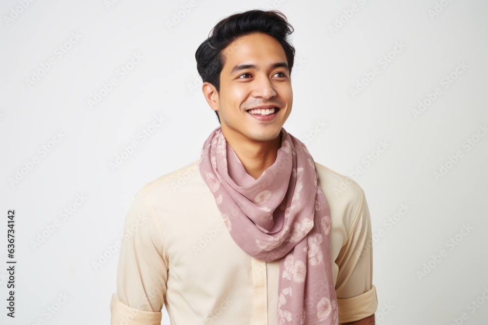Portrait of a smiling young man with a scarf isolated on a white background Portrait of a smiling young man with a scarf isolated on a white background