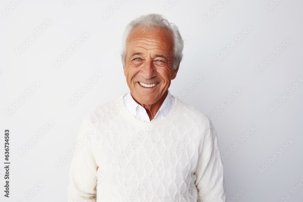 Portrait of happy senior man smiling and looking at camera against white background Portrait of happy senior man smiling and looking at camera against white background