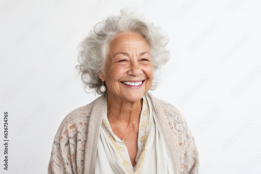Portrait of a happy senior woman smiling at camera over white background Portrait of a happy senior woman smiling at camera over white background