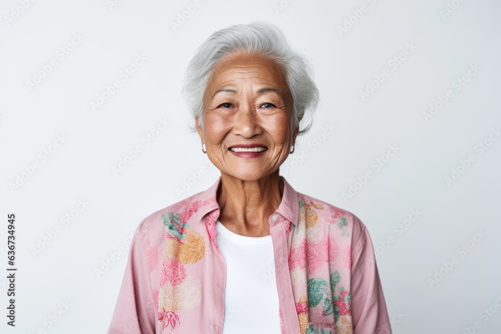 Portrait of a smiling senior asian woman standing isolated over white background Portrait of a smiling senior asian woman standing isolated over white background