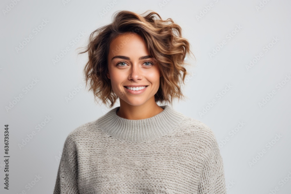 Portrait of a beautiful young woman in sweater smiling isolated on a white background Portrait of a beautiful young woman in sweater smiling isolated on a white background