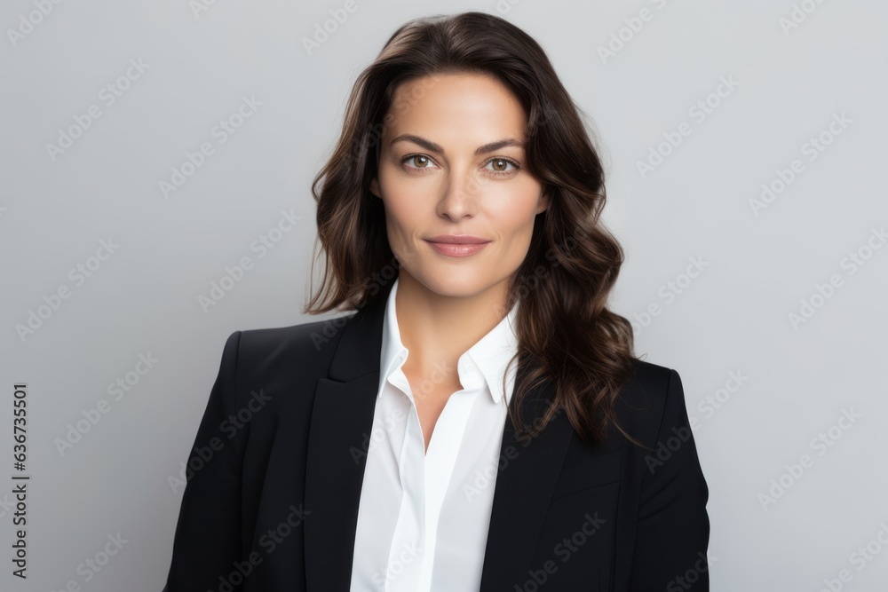 Portrait of confident businesswoman in formal wear, isolated on grey background Portrait of confident businesswoman in formal wear, isolated on grey background