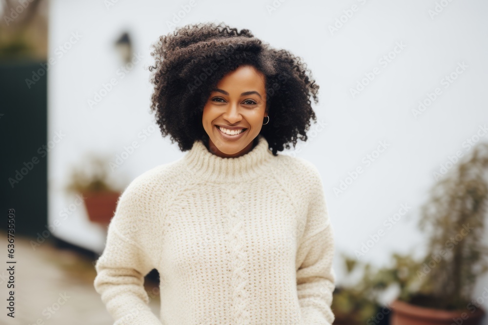 Beautiful african american woman with afro hairstyle wearing a white sweater. Beautiful african american woman with afro hairstyle wearing a white sweater.