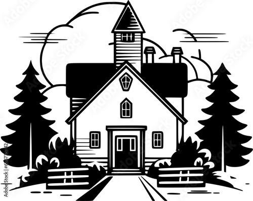 Farmhouse - Black and White Isolated Icon - Vector illustration