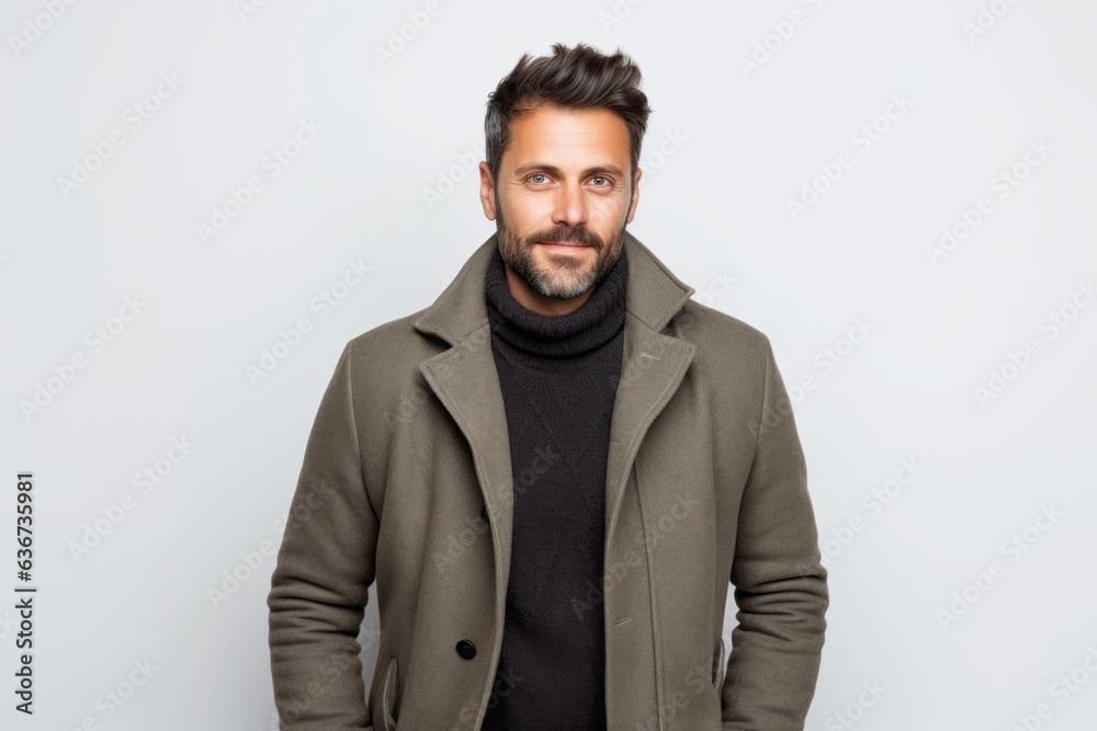Portrait of a handsome man in coat and scarf on white background Portrait of a handsome man in coat and scarf on white background