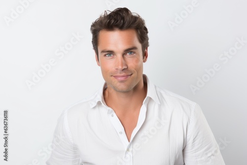 Portrait of handsome young man in white shirt on white background. © Eber Braun