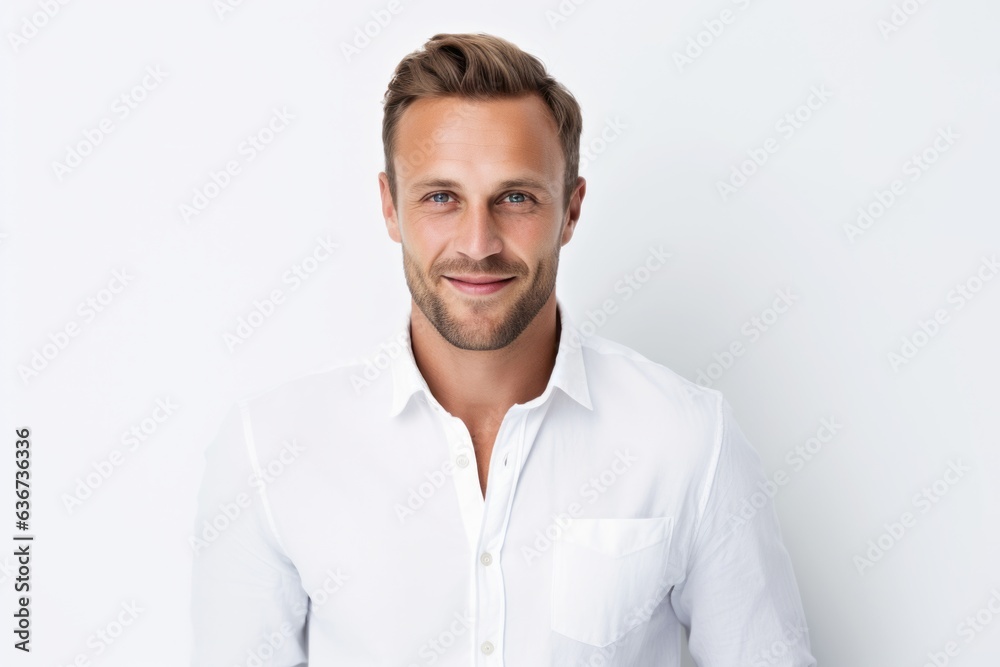 Portrait of handsome young man in white shirt on white background. Portrait of handsome young man in white shirt on white background.