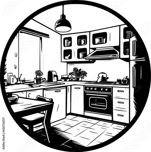 Kitchen | Black and White Vector illustration