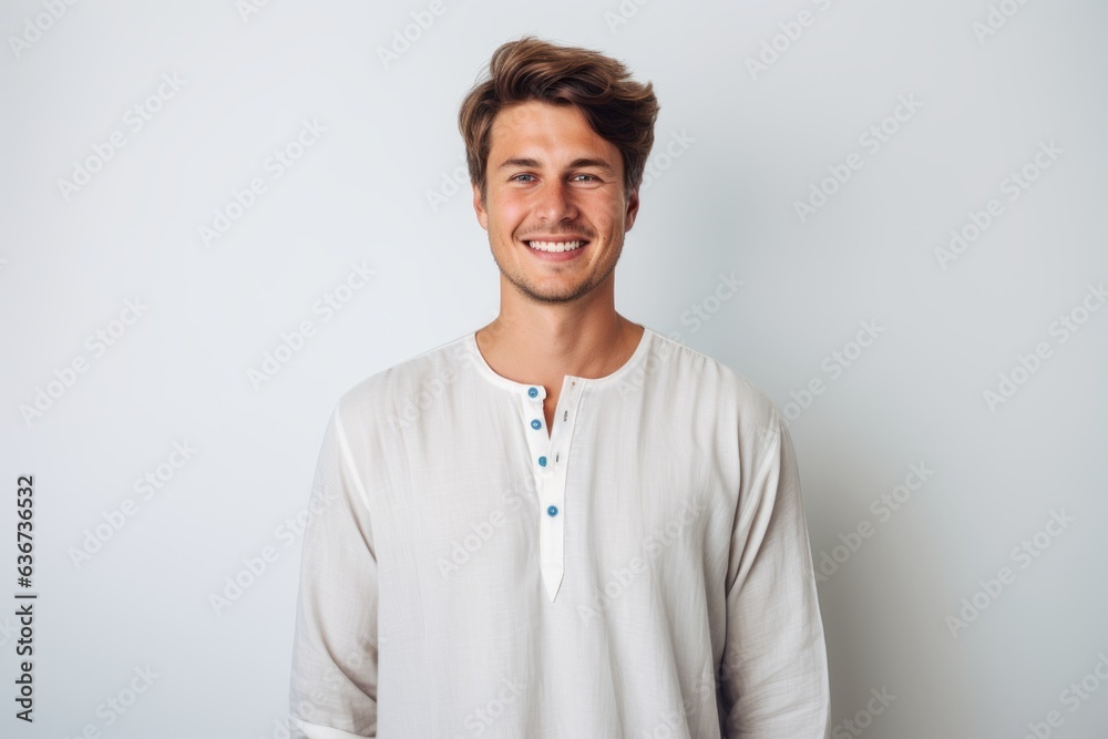 Portrait of a smiling young man standing over white background and looking at camera Portrait of a smiling young man standing over white background and looking at camera